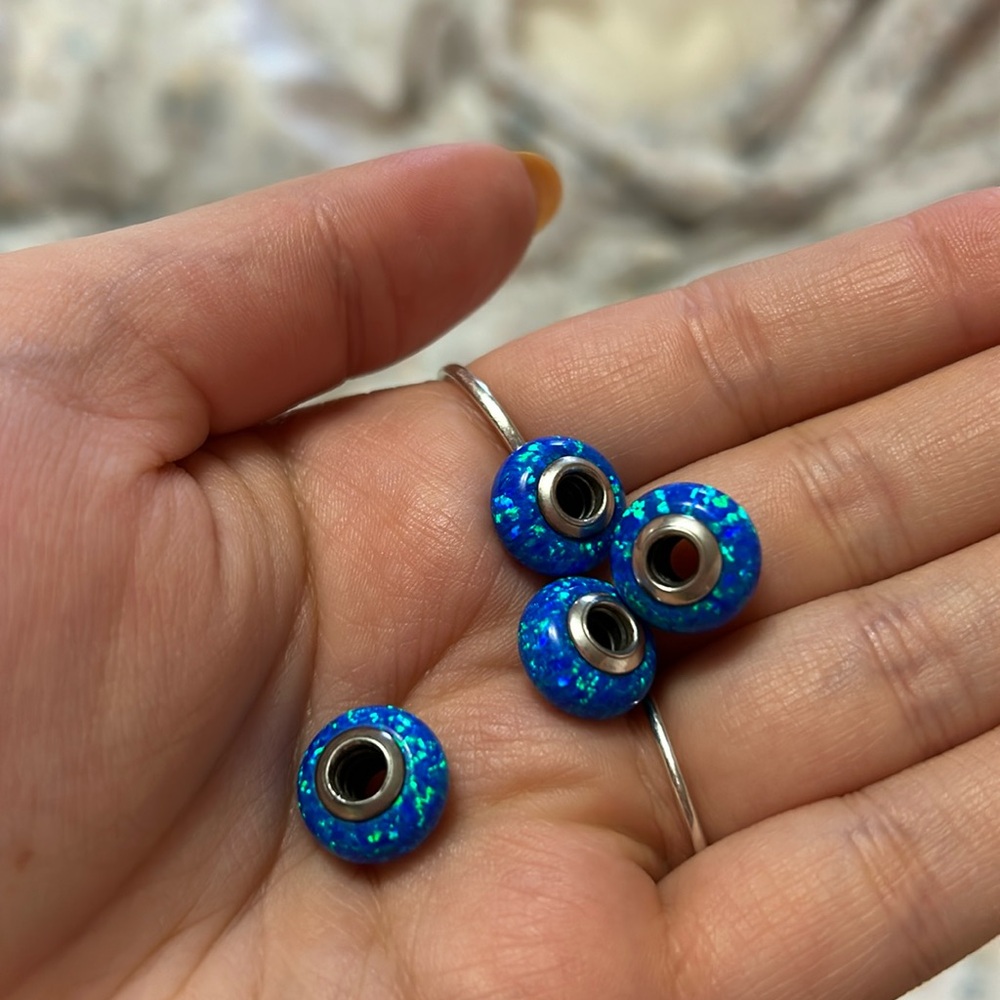 SET OF FOUR BLUE OPALESCENT MURANO CHARMS PANDORA